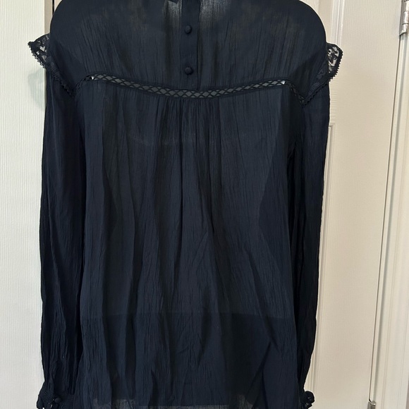 Vintage X America ladies blouse Top High Nick lace, long sleeves blue - Picture 6 of 8